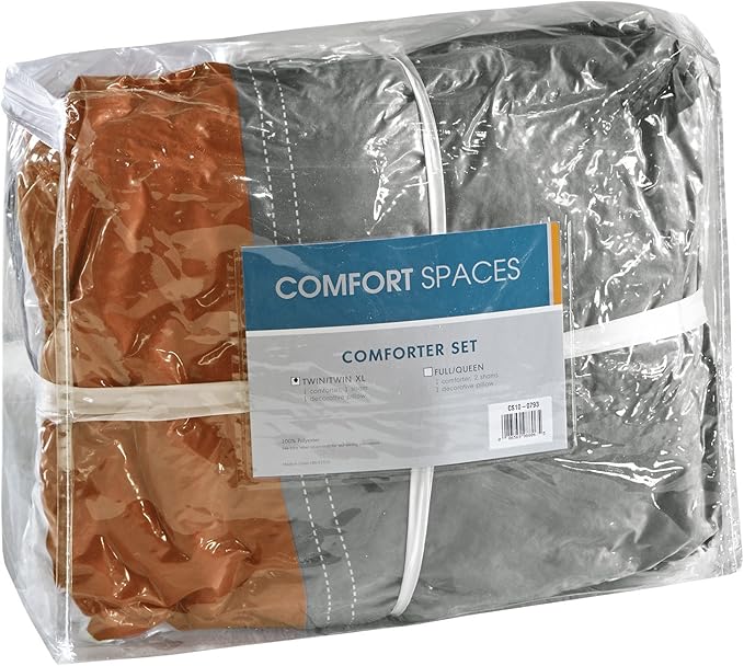 Comfort Spaces Casual Comforter Set Sporty Design, Vibrant Color, Active Lifestyle Boys Bedroom Décor, All Season Soft Microfiber Bedding Set, Decorative Pillow, Sham Grey/Orange Queen 4 Piece - LeafyLoom