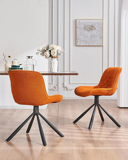 Mid Century Modern Dining Chairs Set of 2, Upholstered Dining Room Chairs with Sturdy Metal Legs, Boucle Armless Accent Side Chairs for Kitchen, Living Room, Orange - LeafyLoom