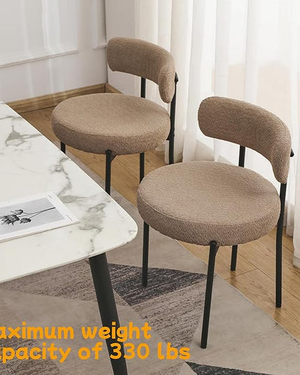 EDWELL Dining Chairs Set of 4, Round Upholstered Dining Room Chairs, Curved Backrest Boucle Dining Chair for Kitchen, Living Room, Mid Century Modern Dining Chairs with Black Metal Legs - LeafyLoom