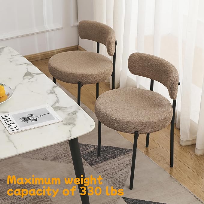 EDWELL Dining Chairs Set of 4, Round Upholstered Dining Room Chairs, Curved Backrest Boucle Dining Chair for Kitchen, Living Room, Mid Century Modern Dining Chairs with Black Metal Legs - LeafyLoom