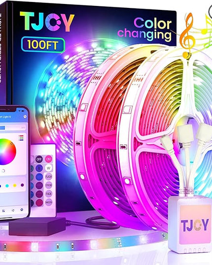 200ft Bluetooth Long LED Strip Lights, Music Sync Tape Lighting, RGB Color Changing LED Lights for Bedroom with Remote,Smart Phone APP Control, Ceiling Living Room Decor (APP+Remote+Mic/2 Roll) TJOY