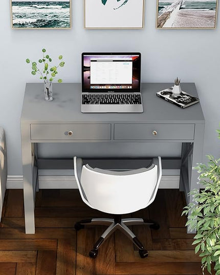 ChooChoo Home Office Desk Writing Computer Table Modern Design Desk with Drawers (Grey) - LeafyLoom