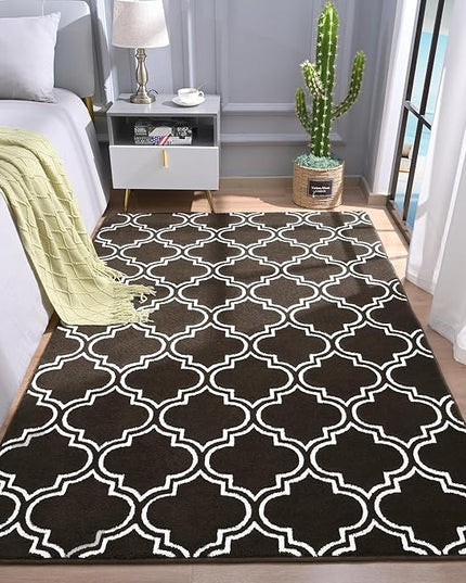 Chicrug Shag Geometric 5x7 Area Rug for Living Room, Large Modern Memory Foam Indoor Carpet, Fluffy Rug for Bedroom Bedside Room Decor for Family Girls Kids Nursery, Brown/White - LeafyLoom