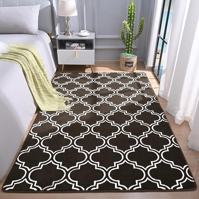Chicrug Shag Geometric 5x7 Area Rug for Living Room, Large Modern Memory Foam Indoor Carpet, Fluffy Rug for Bedroom Bedside Room Decor for Family Girls Kids Nursery, Brown/White - LeafyLoom
