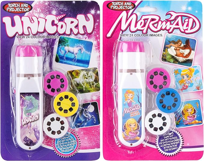 Georgie Porgy Children Projector Toys Educational Science Set Wall Ceiling Tent Torch Flashlight for Kids Gifts for Boys Girls with 2pcs Tattoo Stickers (Unicorn + Mermaid) - LeafyLoom