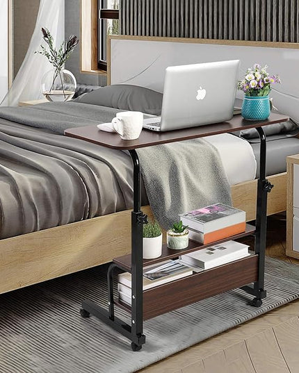 Laptop Table for Work from Home Adjustable Height Student Writing Desk Living Room Bedroom and Other Small Spaces Craft Table with Wheels Rolling Mobile Portable Gaming Desk Brown 31.5x15.7 Inches - LeafyLoom