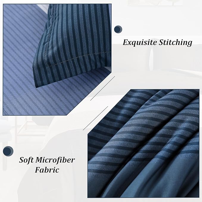 Navy Blue Comforter Set King, Reversible Navy Blue Striped Down Alternative Comforter for King Bed,3 Pieces (1 Comforter+2 Pillowcases), Soft Microfiber Bedding Duvet Set 104"×90" - LeafyLoom
