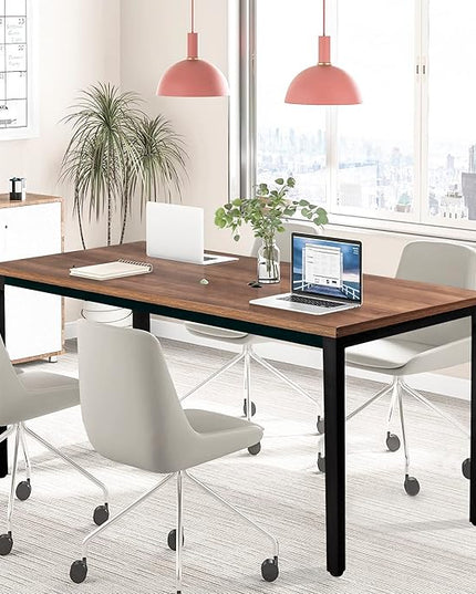 Large Table 35x70 Inches Computer Desk/Dining Table, Office Desk Sturdy Writing Workstation for Home Office Modern Simple Sturdy Laptop Study Table- Walnut - LeafyLoom