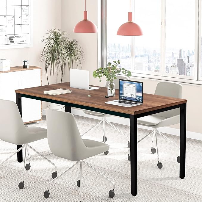 Large Table 35x70 Inches Computer Desk/Dining Table, Office Desk Sturdy Writing Workstation for Home Office Modern Simple Sturdy Laptop Study Table- Walnut - LeafyLoom