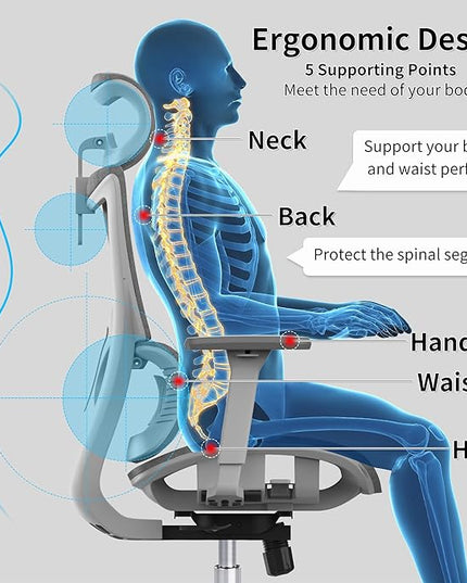 Ergonomic Office Chair with 3D Armrest, Big and Tall Computer Desk Chair with Adjustable Headrest, Seat Depth, Lumbar Support, Home Office Gaming Chair Light Grey - LeafyLoom