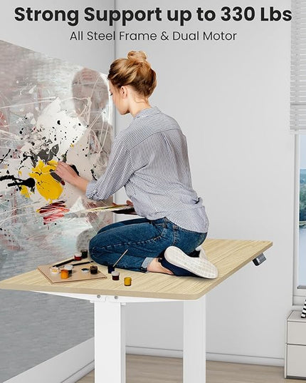 Dual Motor Electric Desk Frame- Standing Desk Legs, Ergonomic Height Adjustable Desk Frame, Sit Stand Desk Frame, Heavy Duty 330 lb Load Capacity (White Frame Only) - LeafyLoom