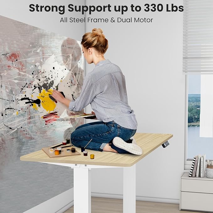 Dual Motor Electric Desk Frame- Standing Desk Legs, Ergonomic Height Adjustable Desk Frame, Sit Stand Desk Frame, Heavy Duty 330 lb Load Capacity (White Frame Only) - LeafyLoom