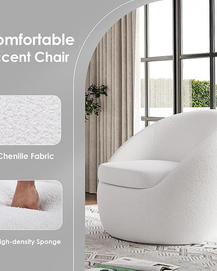 Farini Swivel Accent Chair,Swivel Barrel Chair, Comfy Round Oversized Accent Chair for Living Room Bedroom(Beige) - LeafyLoom