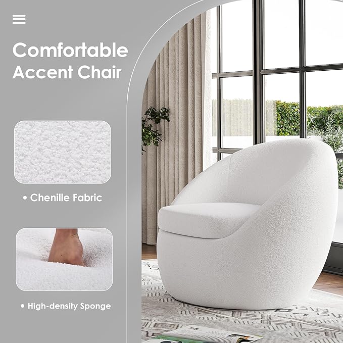 Farini Swivel Accent Chair,Swivel Barrel Chair, Comfy Round Oversized Accent Chair for Living Room Bedroom(Beige) - LeafyLoom