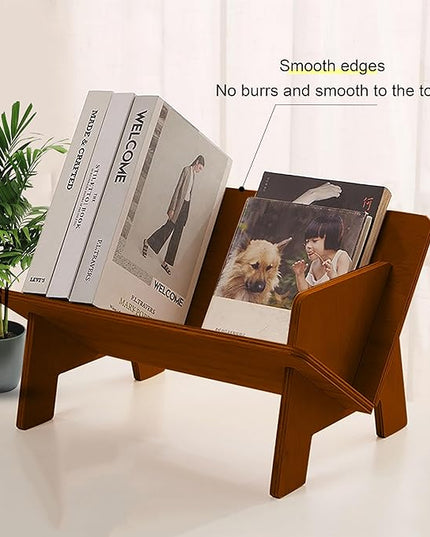 Wood Bookcase in Living Room/Home/Office, Desktop Book Shelf Organizer Bookshelves Storage Rack for CDs/Magazine/Books Display (Light Brown, 13.6") - LeafyLoom