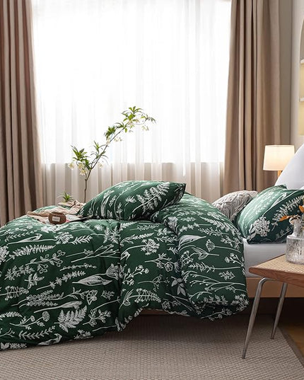 JANZAA Twin Emerald 2 PCS Bedding Sets Floral Comforter Set Plant Flowers Printed on Soft Comforter Set for All Season - LeafyLoom