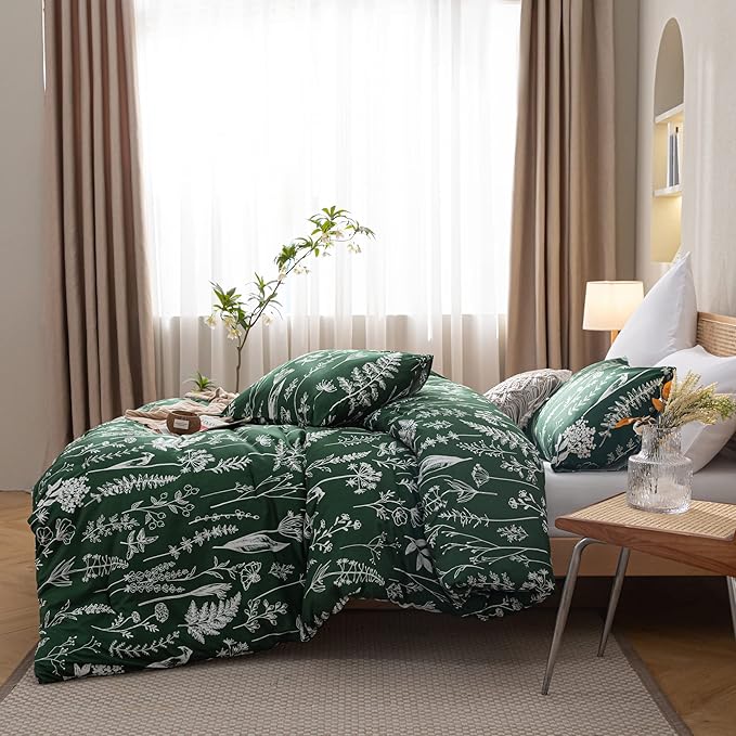 JANZAA Twin Emerald 2 PCS Bedding Sets Floral Comforter Set Plant Flowers Printed on Soft Comforter Set for All Season - LeafyLoom