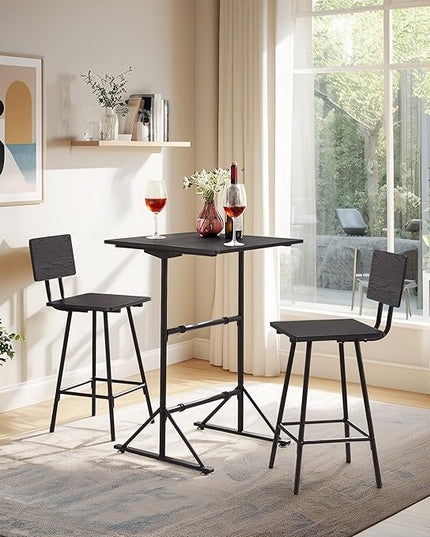 VECELO 3-Piece Bar Table Chairs, Square Counter Height Bistro Dinette Sets with 2 Barstools for Kitchen, Breakfast Nook, Small Spaces, Black - LeafyLoom