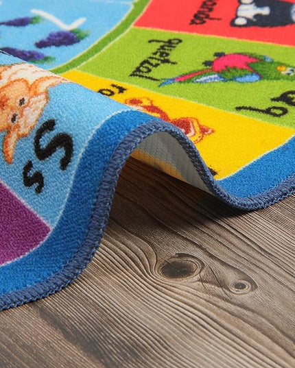 HEBE Kids Play Rug 4ft ABC Alphabet Numbers Shapes Educational Kid Area Rug Washable Baby Crawling Mat Non Slip Kid Play Mat Carpet for Girl Boy Bedroom Playroom - LeafyLoom