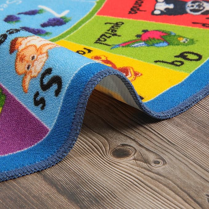 HEBE Kids Play Rug 4ft ABC Alphabet Numbers Shapes Educational Kid Area Rug Washable Baby Crawling Mat Non Slip Kid Play Mat Carpet for Girl Boy Bedroom Playroom - LeafyLoom