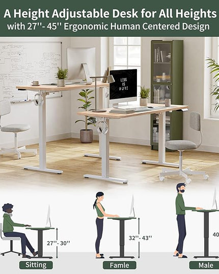 FEZIBO Electric Standing Desk, 55 x 24 Inches Height Adjustable Stand up Desk, Sit Stand Home Office Desk, Computer Desk, Maple - LeafyLoom