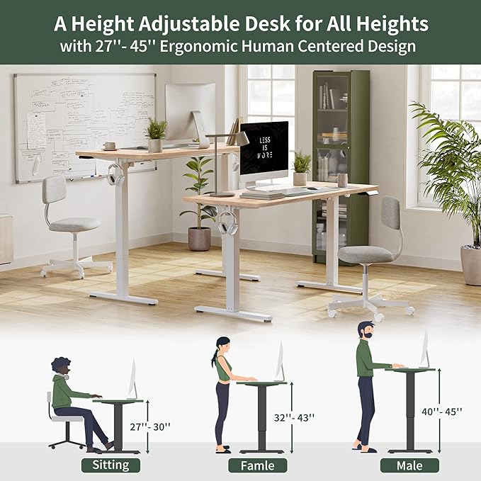 FEZIBO Electric Standing Desk, 55 x 24 Inches Height Adjustable Stand up Desk, Sit Stand Home Office Desk, Computer Desk, Maple - LeafyLoom