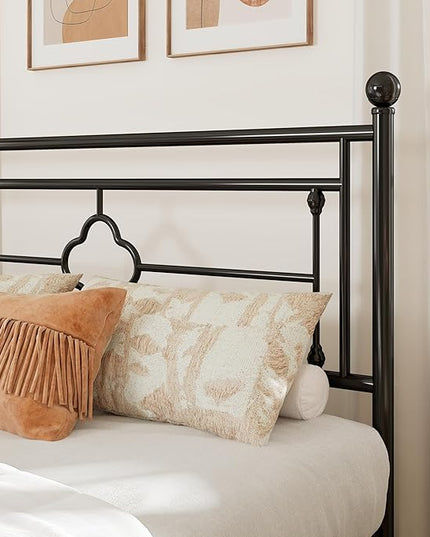 Allewie King Size Metal Platform Bed Frame with Victorian Vintage Headboard and Footboard/Mattress Foundation/Under Bed Storage/No Box Spring Needed/Noise-Free/Easy Assembly, Black - LeafyLoom