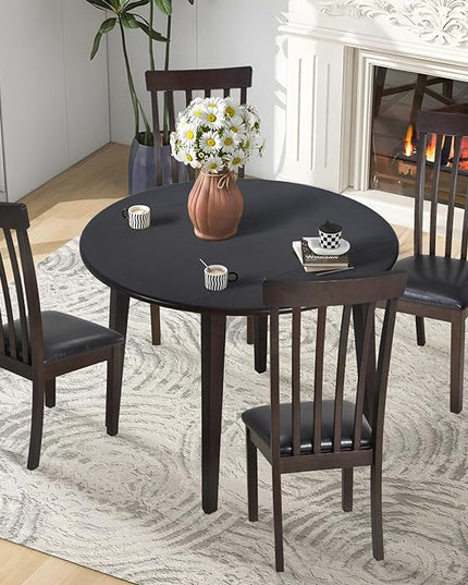 COLAMY 35.8" Wooden Kitchen Table, Expandable Folding Round Table for Small Spaces, Small Kitchen, Drop Leaf Dining Room Desk for Space, Home, Apartment, Office - DarkBrown - LeafyLoom