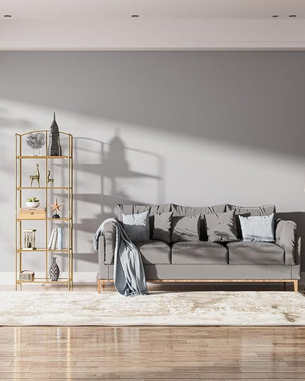 No Assembly Folding Bookshelf, 5 Tier Gold Bookshelf, Metal Book Shelf for Storage, Folding Bookcase for Office Organization and Storage, 12.87" D x 22.91" W x 68.1" H - LeafyLoom