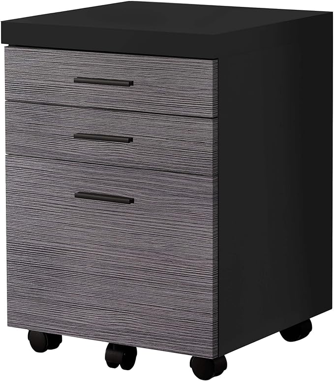 Monarch Specialties 7403, Rolling Mobile, Storage, Printer Stand, Office, Work, Laminate, Black, Grey, Contemporary, Modern Filing Cabinet-3 Drawer Castors, 18.25" L x 17.75" W x 25.25" H - LeafyLoom