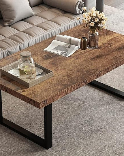 IBF Rustic Living Room Table, Simple Industrial Rectangle Coffee Table, Modern Minimalist Farmhouse Wooden Center Table, Wood and Metal Vintage Coffee Table for Bedroom Office, Rustic Brown, 47 Inch - LeafyLoom