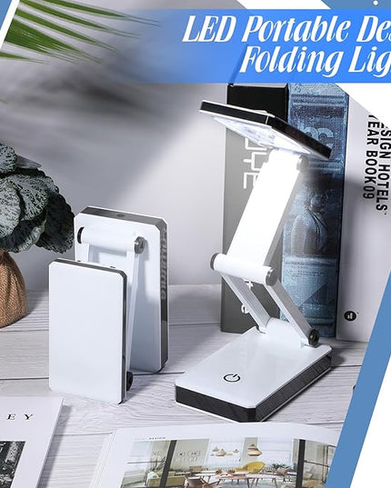 6 Pcs Foldable LED Desk Lamp with USB 3 Adjustable Brightness Portable Rechargeable Light Folding 240 Lumens Touch Control Table Lamp for Travel Reading Home Office, Battery and USB Powered - LeafyLoom