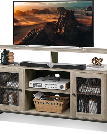 WLIVE TV Stand 55 inch TV,Tall Entertainment Center with Storage, Farmhouse Industrial TV Console for Bedroom Living Room, Greige - LeafyLoom