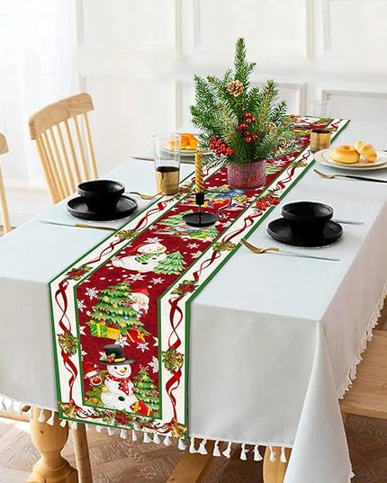Christmas Table Runner 72 Inches Long Snowflake Buffalo Plaid Table Runner Christmas Theme Holiday Xmax Snowman Gnome Christmas Table Runner for Kitchen Dining Table Home Party Decorations Unibyby