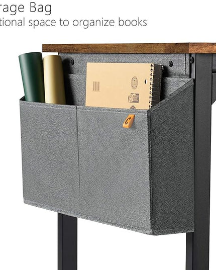 CubiCubi Study Computer Desk 47" Home Office Writing Small Desk, Modern Simple Style PC Table, Black Metal Frame, Rustic Brown - LeafyLoom