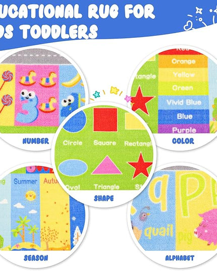 Kids Rugs For Playroom, ABC Alphabet Numbers Classroom Rug, 4x6 Feet Educational Learning and Fun Playroom Rug, Non Slip Nursery Rug, Kids Play Mat for Kids Room, Toddler Classroom and Bedroom - LeafyLoom