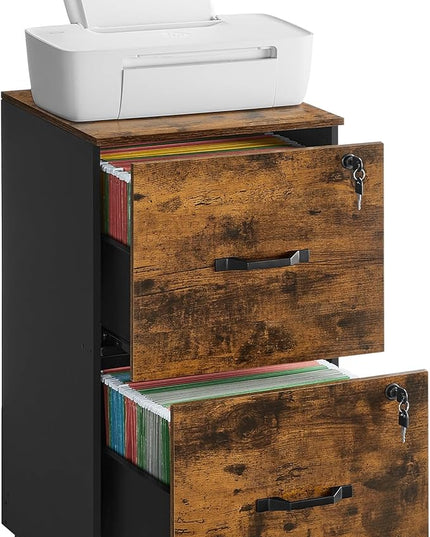 VASAGLE 2-Drawer Vertical File Cabinet, Filing Cabinet for Home Office, Printer Stand, with 2 Lockable Drawers, Adjustable Hanging Rail, for A4 and Letter-Size Files, Rustic Brown UOFC061B01 - LeafyLoom