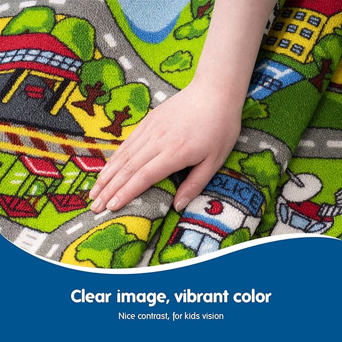 Booooom Jackson Kids Car Carpet Playmat Rug 60"x32",Train Car Rug,Car Mat for Kids Toy Cars,City Kids Car Rug Play Mat,Non Slip Kids Rug for Playroom Bedroom Boys,Children Play Area Rug Cars,Road Rug - LeafyLoom