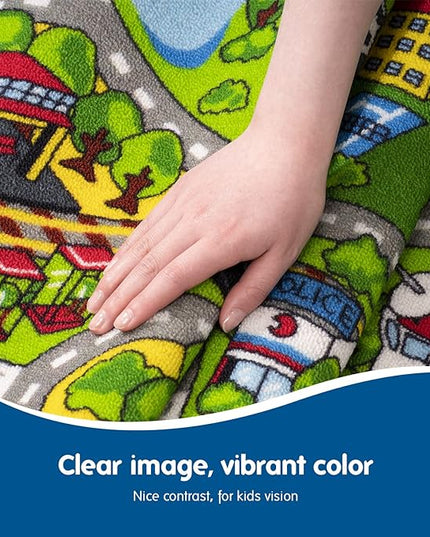 Booooom Jackson Kids Car Rug Play Mat 79"x39",Car Mat for Kids Toy Cars,Non Slip Kids Rug for Playroom Bedroom Boys,Car Carpet for Kids,Kids Car Mats for Floor,Road Train Track Rug City Rug - LeafyLoom