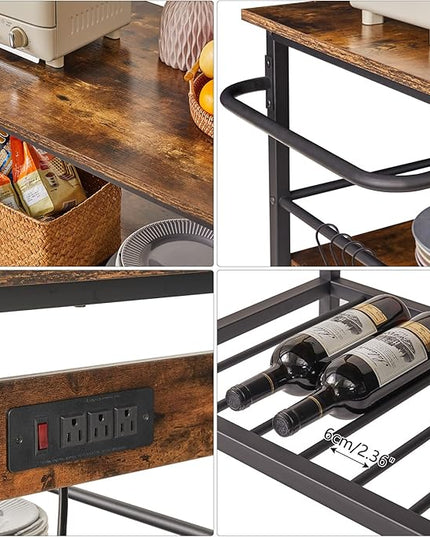 IBUYKE Kitchen Island with 3 Shelves, Island Table for Kitchen with Power Outlet,Kitchen Cart with Large Worktop,Rolling Bar Cart for Home, Outdoor, Kitchen, Living Room TMJ024H - LeafyLoom