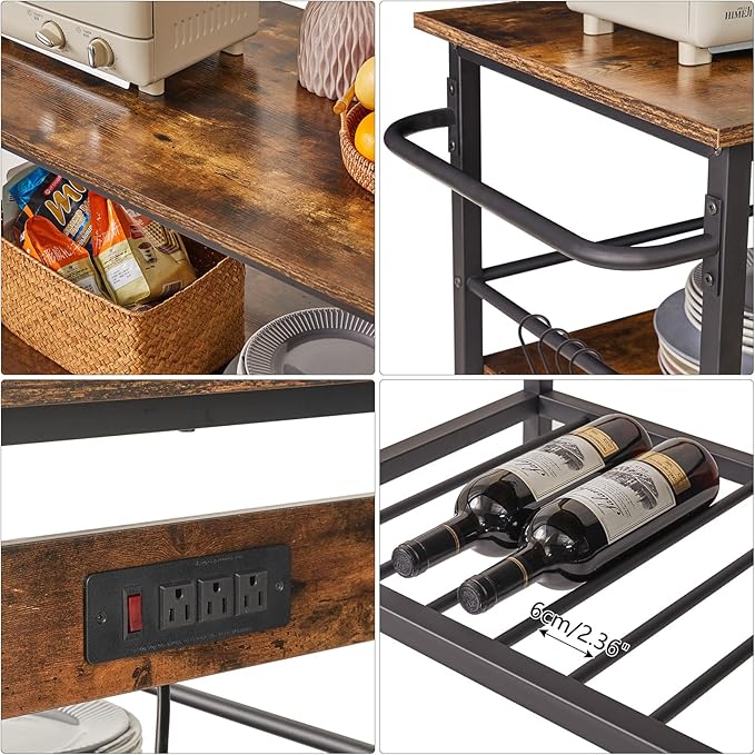 IBUYKE Kitchen Island with 3 Shelves, Island Table for Kitchen with Power Outlet,Kitchen Cart with Large Worktop,Rolling Bar Cart for Home, Outdoor, Kitchen, Living Room TMJ024H - LeafyLoom