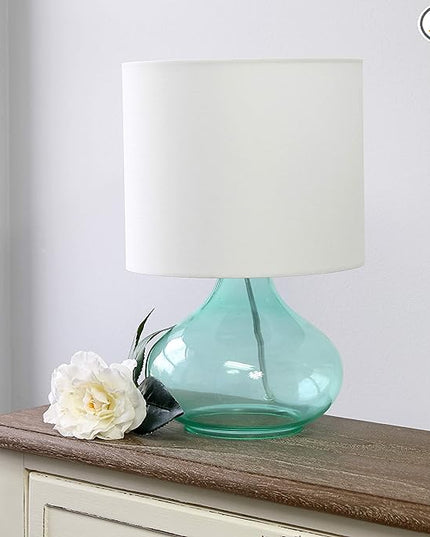 Simple Designs LT2063-AOW Glass Raindrop Bedside Table Lamp with White Fabric Shade, Aqua (Pack of 4) - LeafyLoom