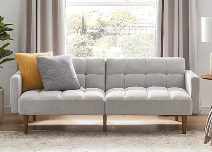 mopio Aaron Couch, Small Sofa, Futon, Sofa Bed, Sleeper Sofa, Loveseat, Mid Century Modern Futon Couch, Sofa Cama, Couches for Living Room, Bedroom (Light Gray, Fabric) - LeafyLoom