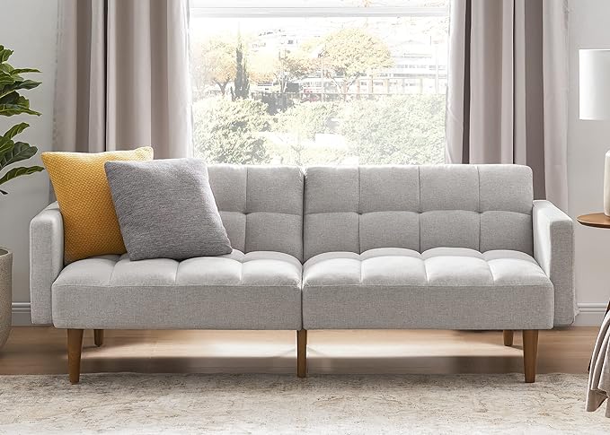 mopio Aaron Couch, Small Sofa, Futon, Sofa Bed, Sleeper Sofa, Loveseat, Mid Century Modern Futon Couch, Sofa Cama, Couches for Living Room, Bedroom (Light Gray, Fabric) - LeafyLoom