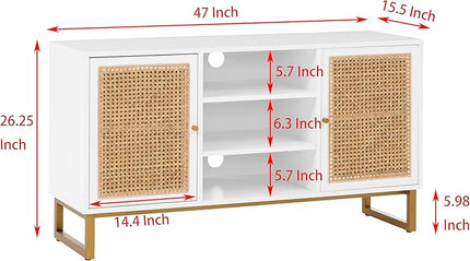NicBex TV Stand for 55 Inch TV Modern TV Media Console Table with Adjustable Shelf, Rattan Sideboard,Entertainment Center with Storage for Living Room,Bedroom,47 Inch,White - LeafyLoom