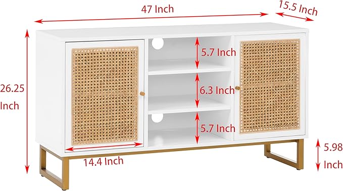 NicBex TV Stand for 55 Inch TV Modern TV Media Console Table with Adjustable Shelf, Rattan Sideboard,Entertainment Center with Storage for Living Room,Bedroom,47 Inch,White - LeafyLoom