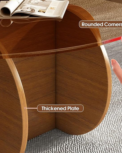 Modern Round Coffee Table with Solid Wood Legs, 31.5'' Glass Coffee Tables for Living Room Rustic Circle Center Cocktail Table with Tempered Glass-Top, Unique Accent Table for Small Spaces - LeafyLoom
