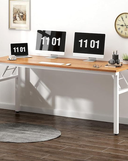 Need Computer Desk Office Desk 62 inches Folding Table with BIFMA Certification Conference Table Workstation,Teak White - LeafyLoom