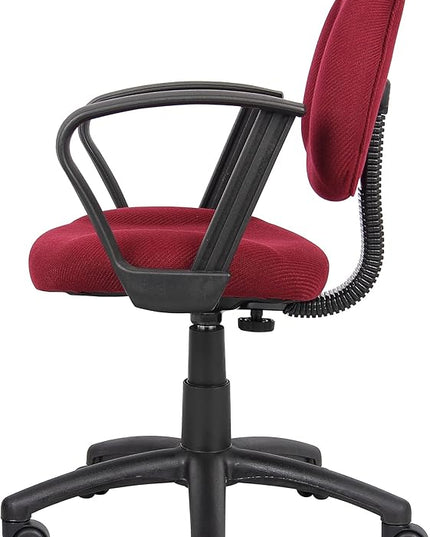 Boss Office Products Perfect Posture Delux Fabric Task Chair with Loop Arms in Burgundy - LeafyLoom