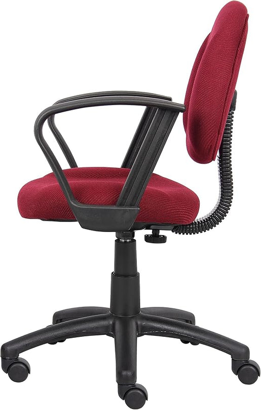 Boss Office Products Perfect Posture Delux Fabric Task Chair with Loop Arms in Burgundy - LeafyLoom
